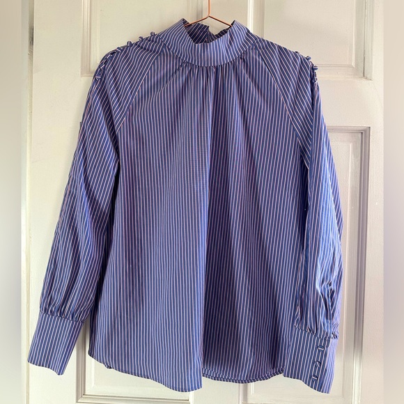 {Set} Stripe Mock Neck Blouse - Sz M - Picture 1 of 11